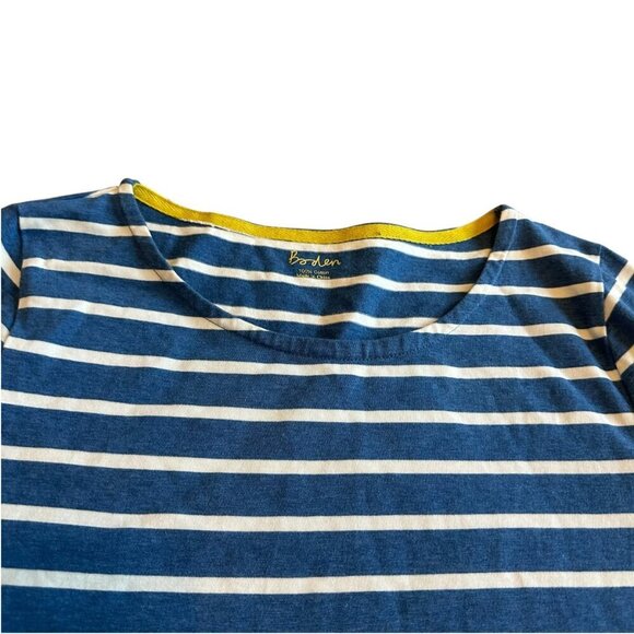 Boden Blue White Stripe Sheath Dress 3/4 Sleeves Crew Neck Cotton Size Large - Picture 2 of 11